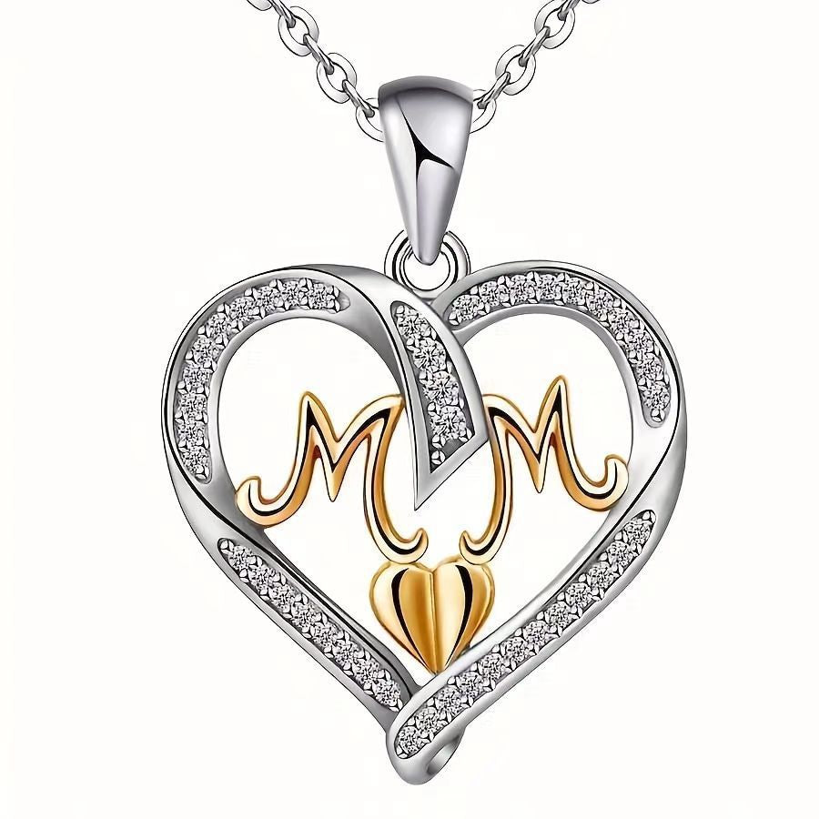 Wholesale Mother's Day Love MOM Diamond Set Alloy Necklaces